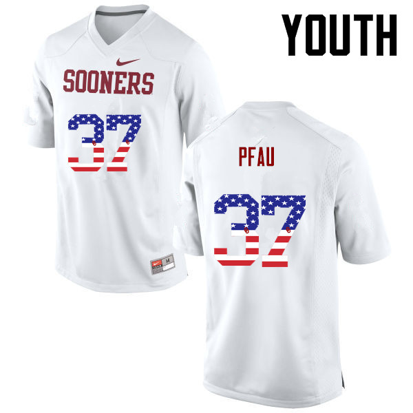 Youth Oklahoma Sooners #37 Kyle Pfau College Football USA Flag Fashion Jerseys-White
